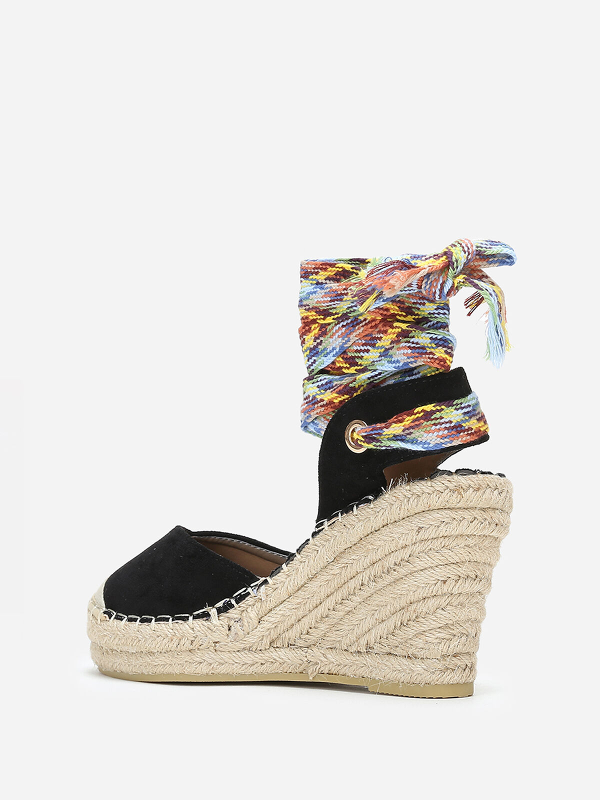Espadrilles compensées en suédine à lanière- Noir