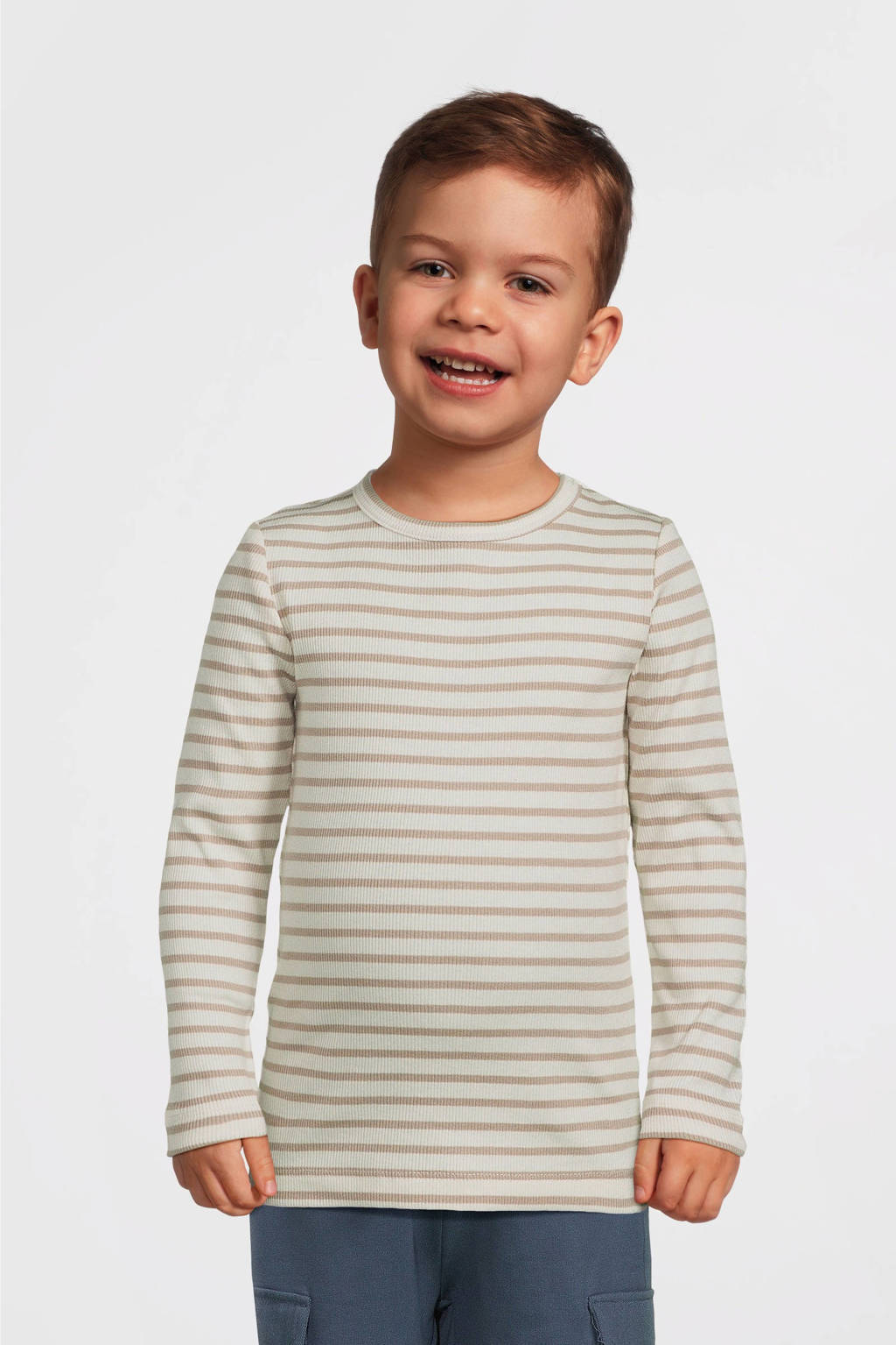 NAME IT gestreepte longsleeve NMNBANI ecru/taupe