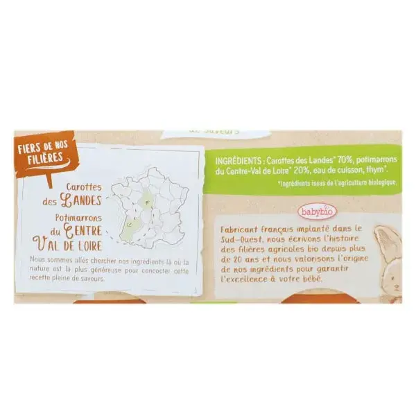 Babybio Vegetais Orgânicos de Cenoura e Abóbora em Vaso +4m 2 x 130g