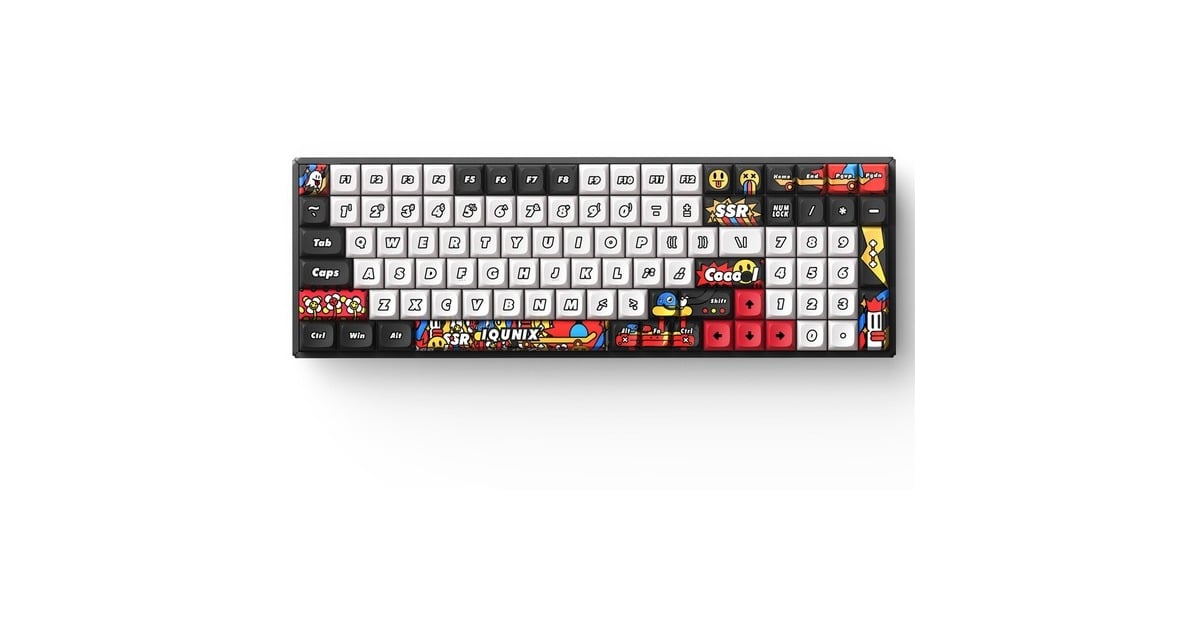 IqunixF97 Graffiti Diary Wireless Mechanical Keyboard, gaming toetsenbord  (Zwart/wit, US lay-out, Cherry MX Brown, RGB leds, 96%, Hot-swappable, PBT, 2.4GHz | Bluetooth 5.1 | USB-C)