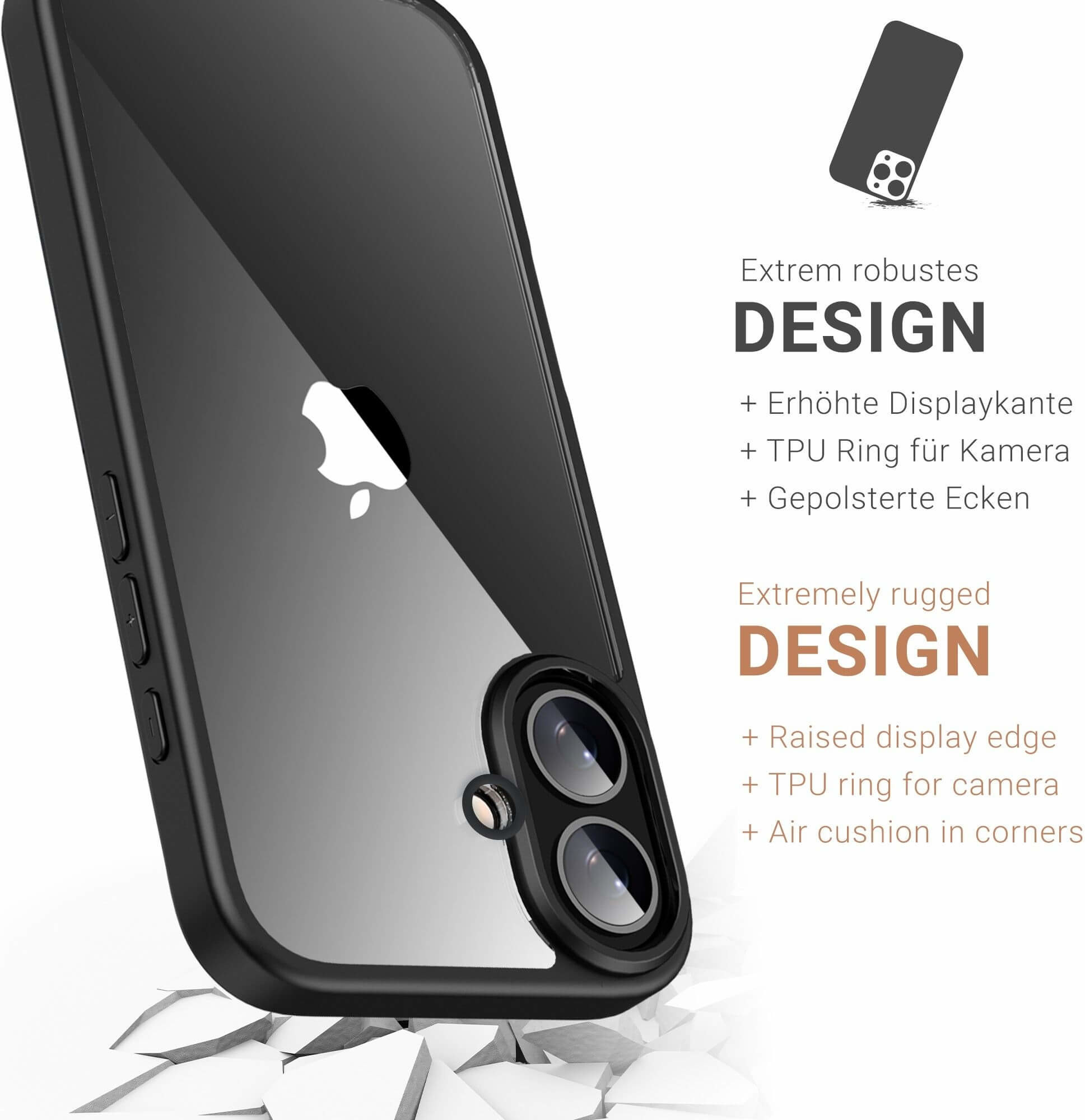 iPhone 16 Hybrid Hülle TPU Bumper   Acryl Rückseite Pankow Hybrid (11094) - Schwarz/Transparent