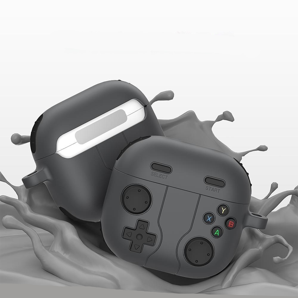 AirPods 4 Gummi Schutzhülle Retro Spielekonsole Abdeckung mit Karabinerhaken - Schwarz
