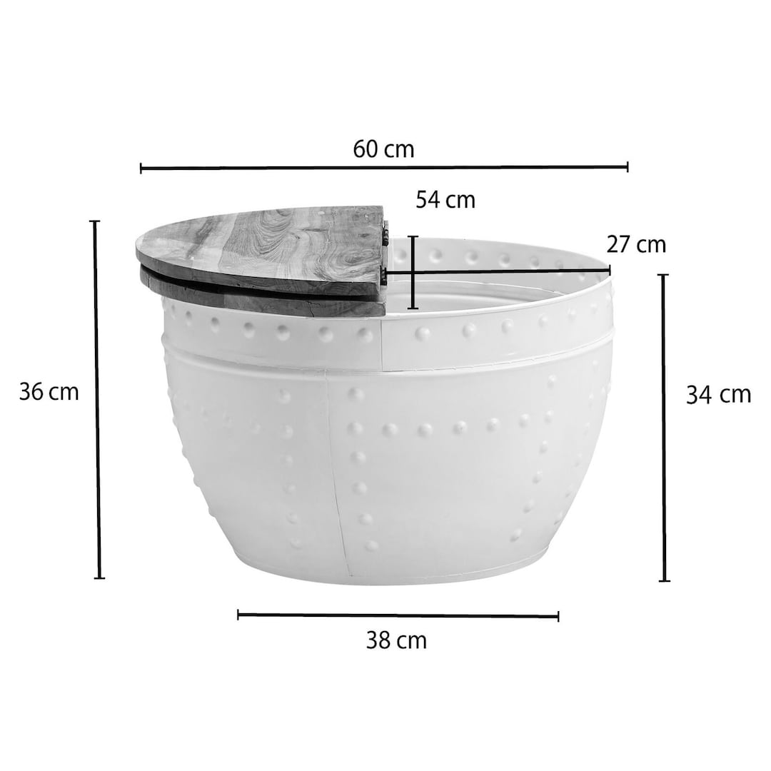 Couchtisch rund Ø 60 cm Metall Weiß/Mango massiv