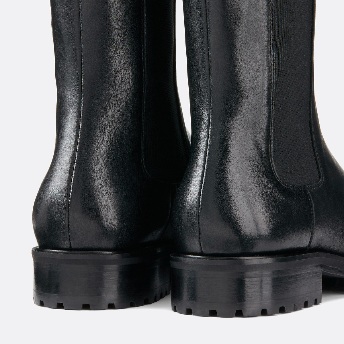 COLEÇÃO LA REDOUTE<br>Botas Chelsea com sola serrilhada em couro liso