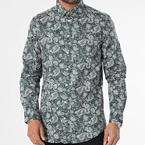 Chemise Manches Longues Slim Soho Blanche Vert Bandana