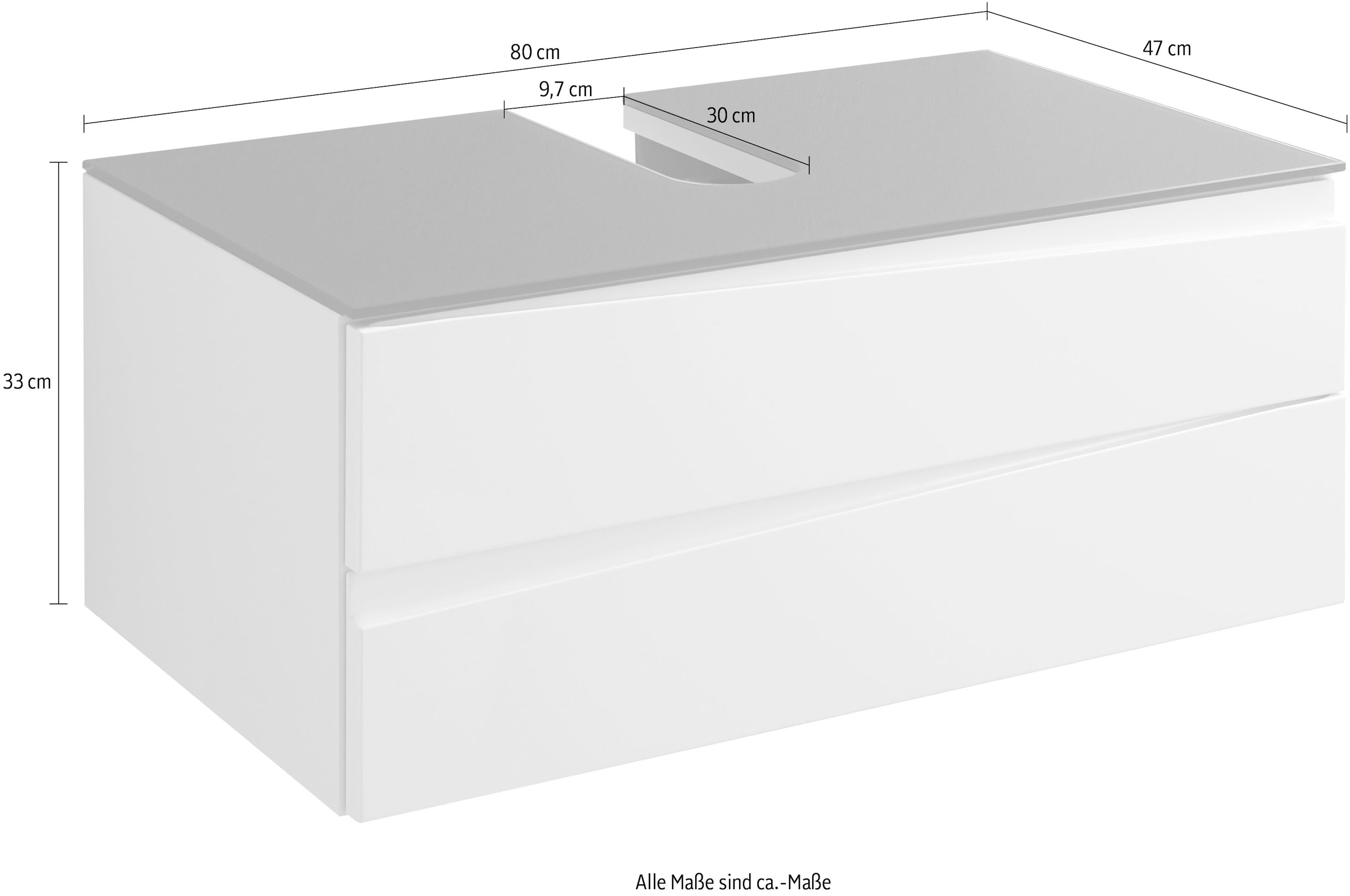 byLIVING Waschbeckenschrank »Shape« 1 Stk. tlg. für Aufsatzbecken mit asymetrischer Hochglanz Front, 2 Schubkästen
