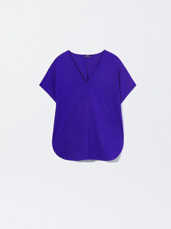 Camiseta básica com decote em V - Azul
