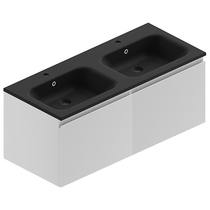 Meuble sous vasque à suspendre Pura blanc 120 cm + plan double vasque en résine noir