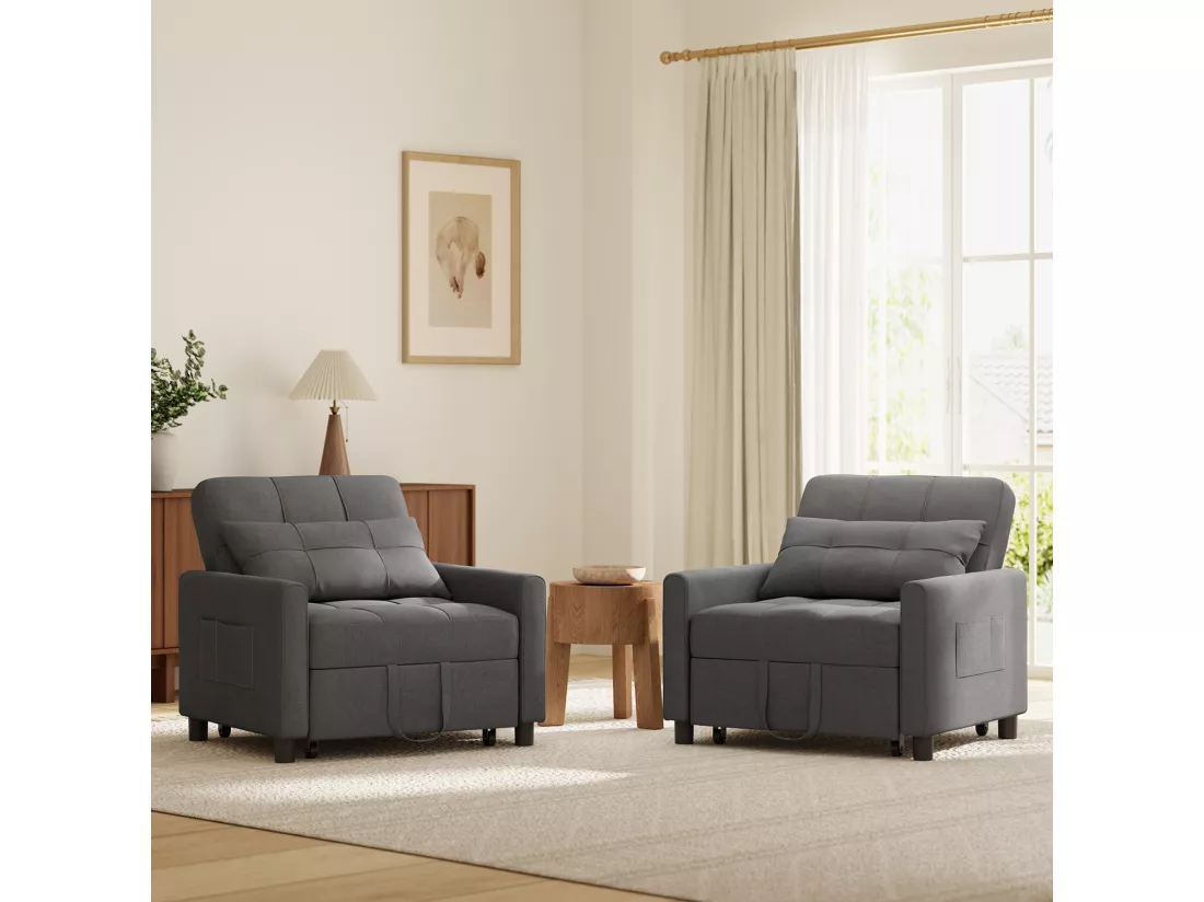 Fauteuil Convertible, Canapé Lit 1 Place Fauteuil Chaise Longue Coussin Réglable Rangement Roues Pliante AR21-D