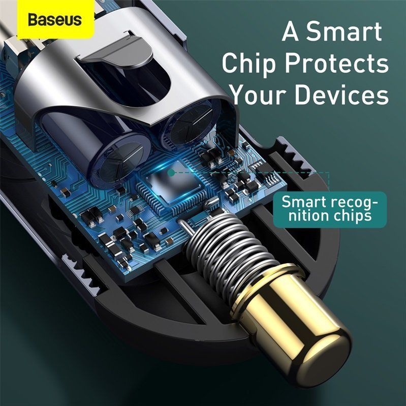 Baseus Auto Snellader 120W - 2 USB en 2 USB-C Poorten - 1.5 Meter