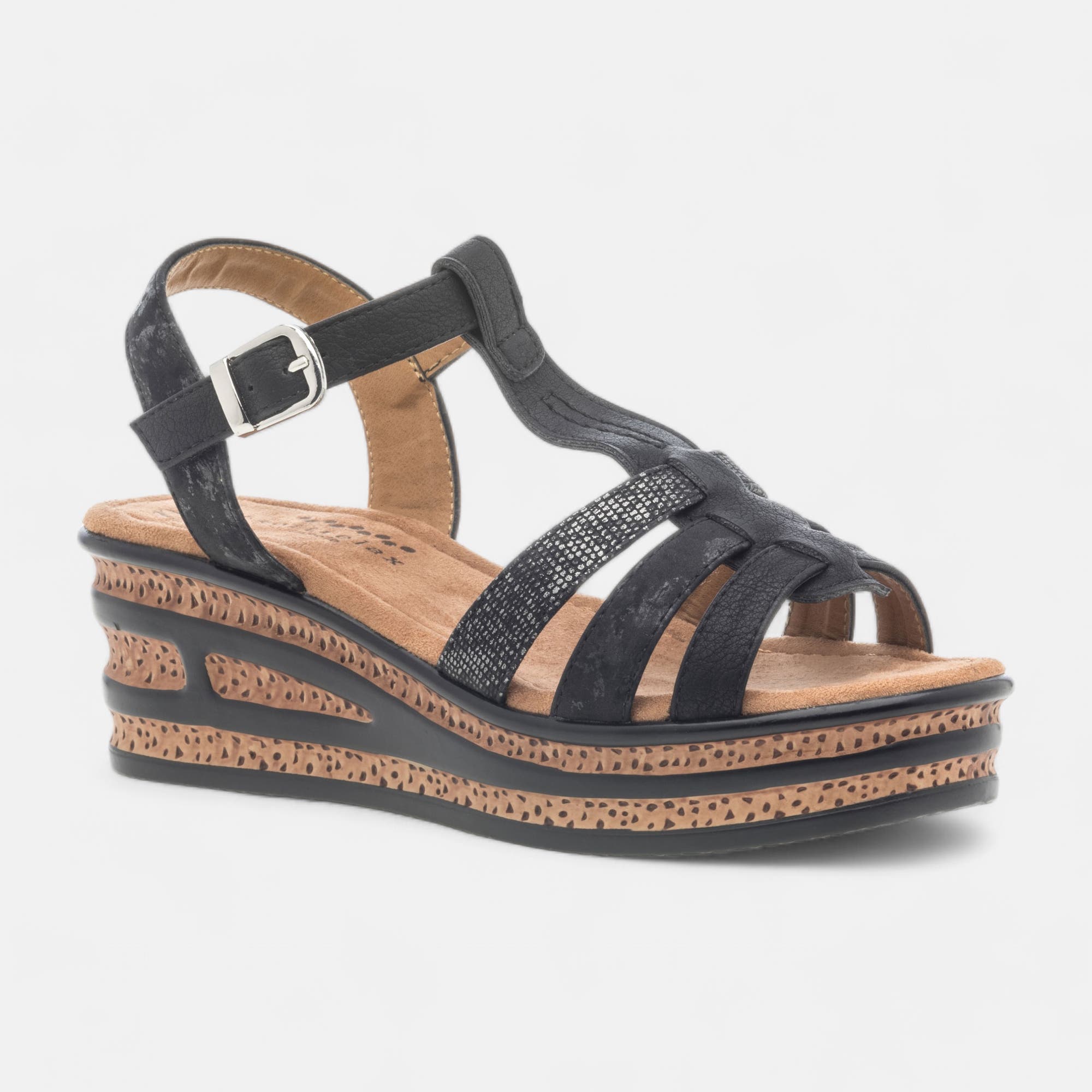 Sandales à talon compensé Femme noir