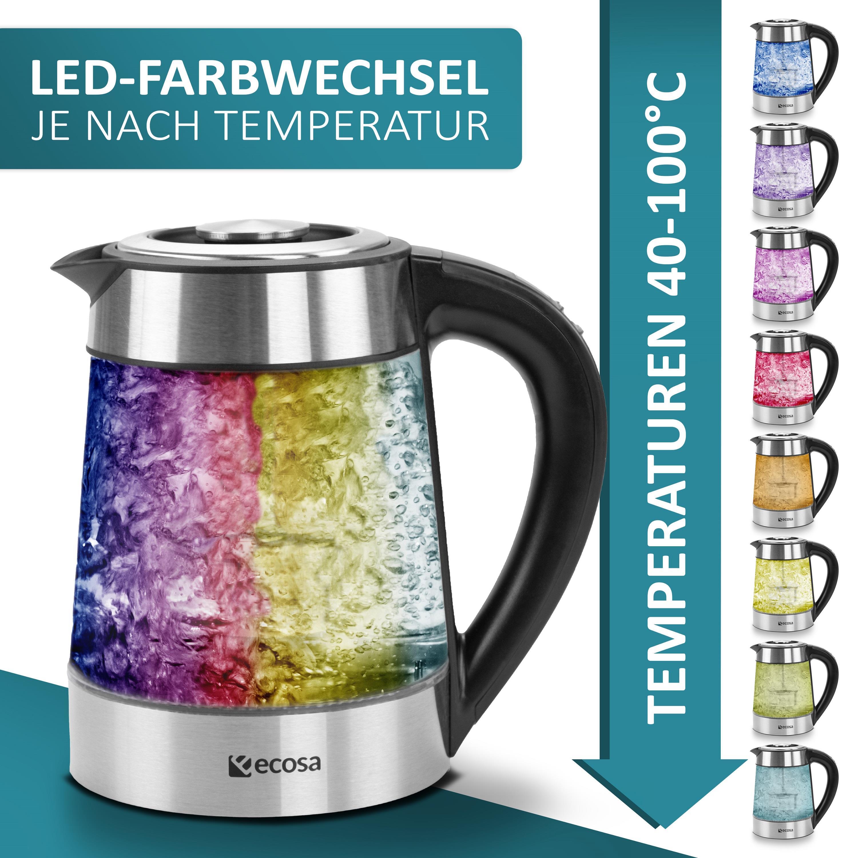 Ecosa Glas Wasserkocher m. Temperatureinstellung LED Beleuchtung 1.7L