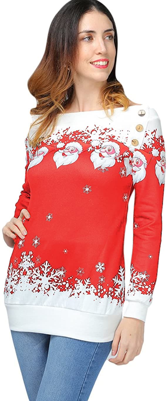 Off-shoulder tyk sweater med julemønster