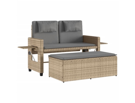 VIDAXL - Banc de jardin Banc inclinable de jardin avec coussins beige résine tressée