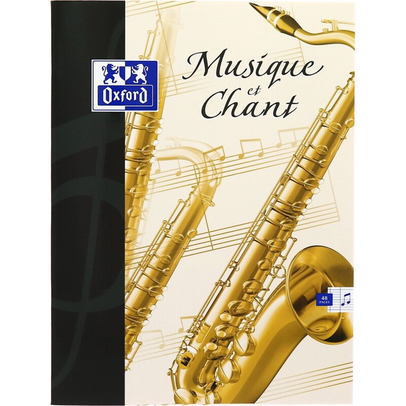 Cahier Oxford musique 24x32cm réglure grands carreaux & réglure musique 48 pages agrafées couverture carte colorée