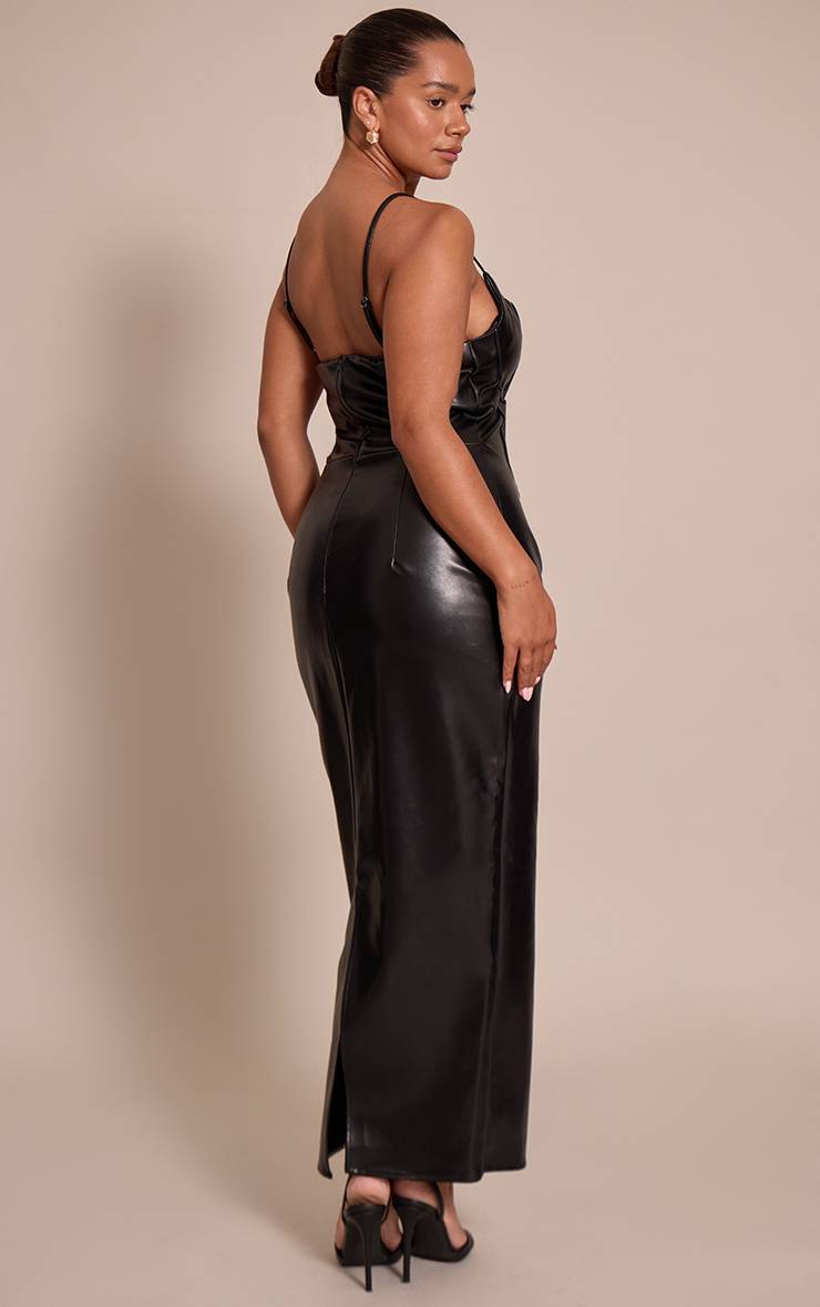 Noir Robe Longue Corset En Synthétiquecuir Sculptante