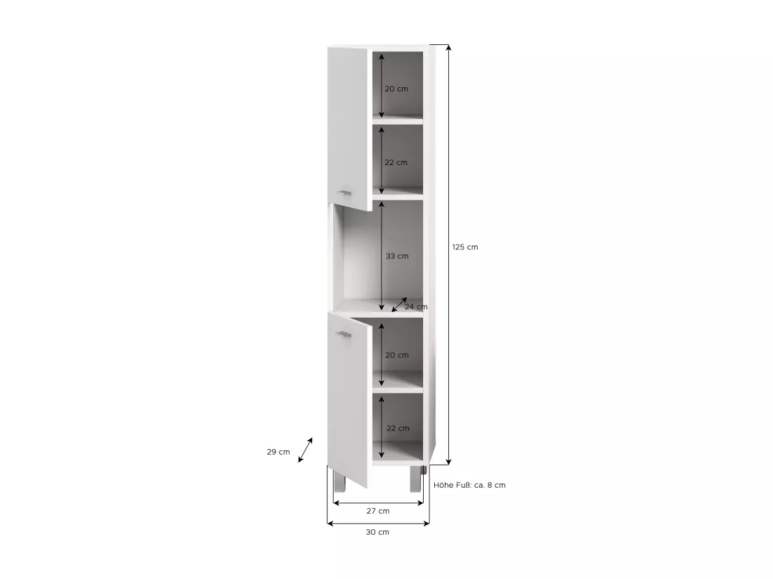 Boston - Colonne basse (L/H/P : 30x125x29 cm) en mélaminé blanc