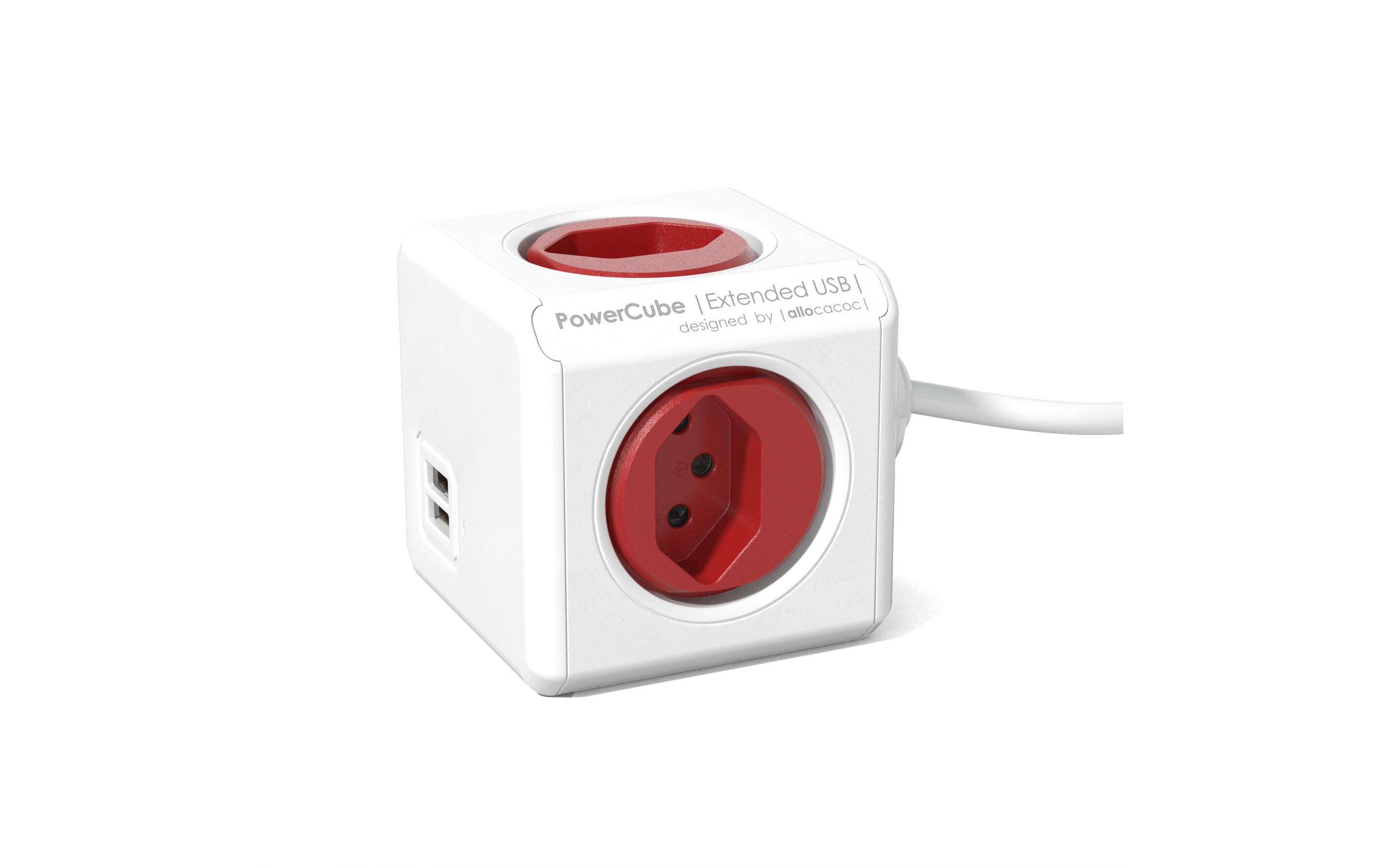 Tischsteckdosenleiste PowerCube Extended 4x T13 mit USBMehrfachstecker im stylischen Würfel-Design