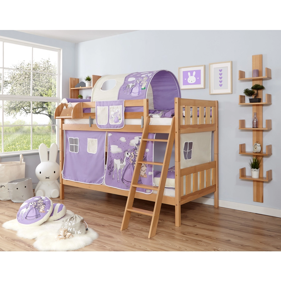 TiCAA Etagenbett Erni Buche natur Horse lila