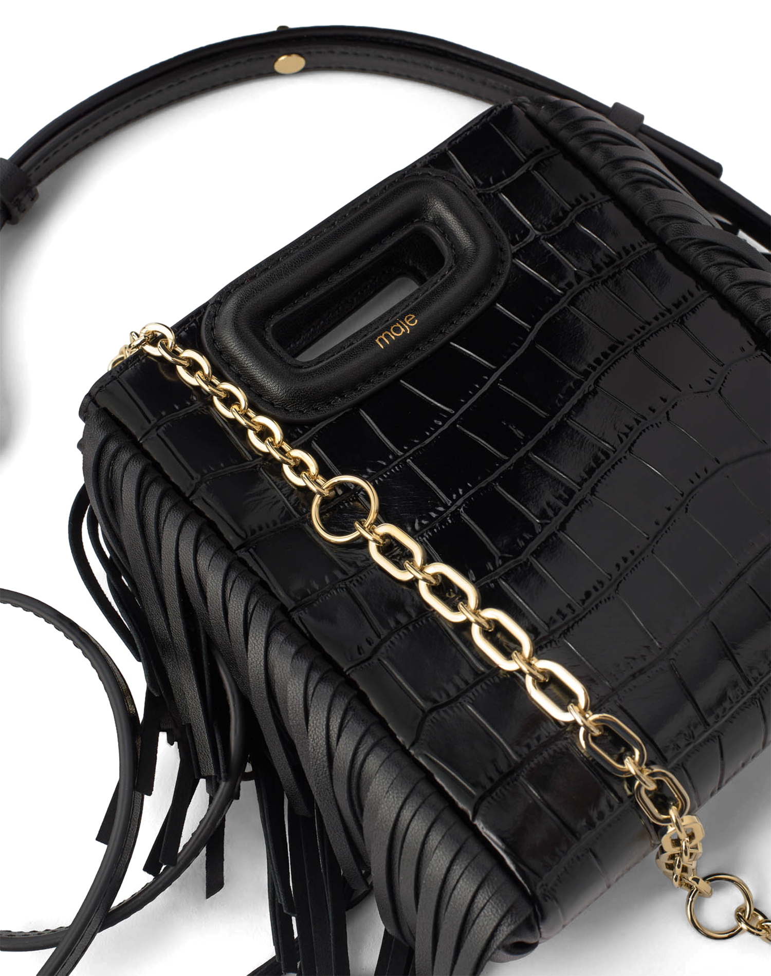 M MINI - Sac bandoulière en cuir embossé croco | Noir