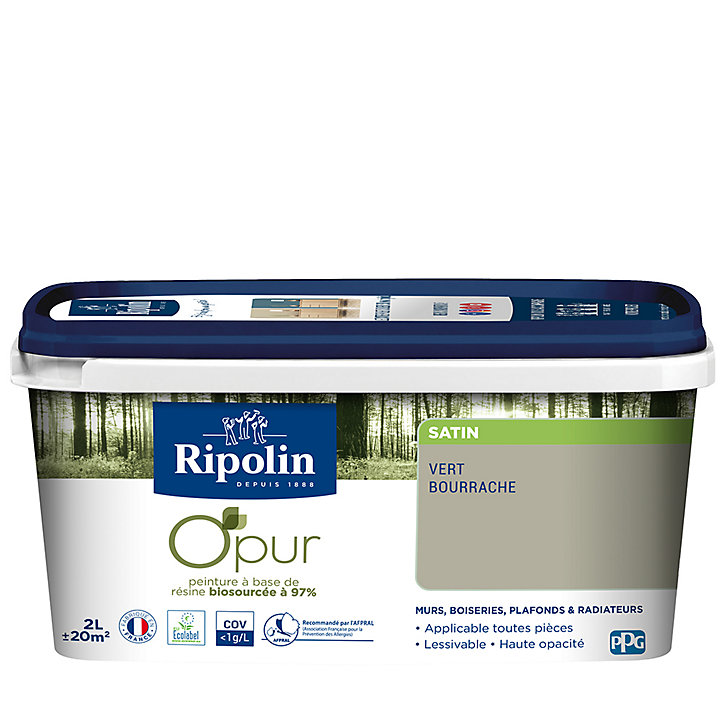 Peinture intérieure Ripolin O'Pur vert bourrache satin 2L