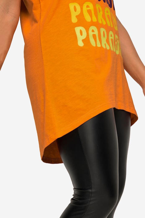T-Shirt, länger geschnitten, Schrift-Motiv, Rundhals, Halbarm