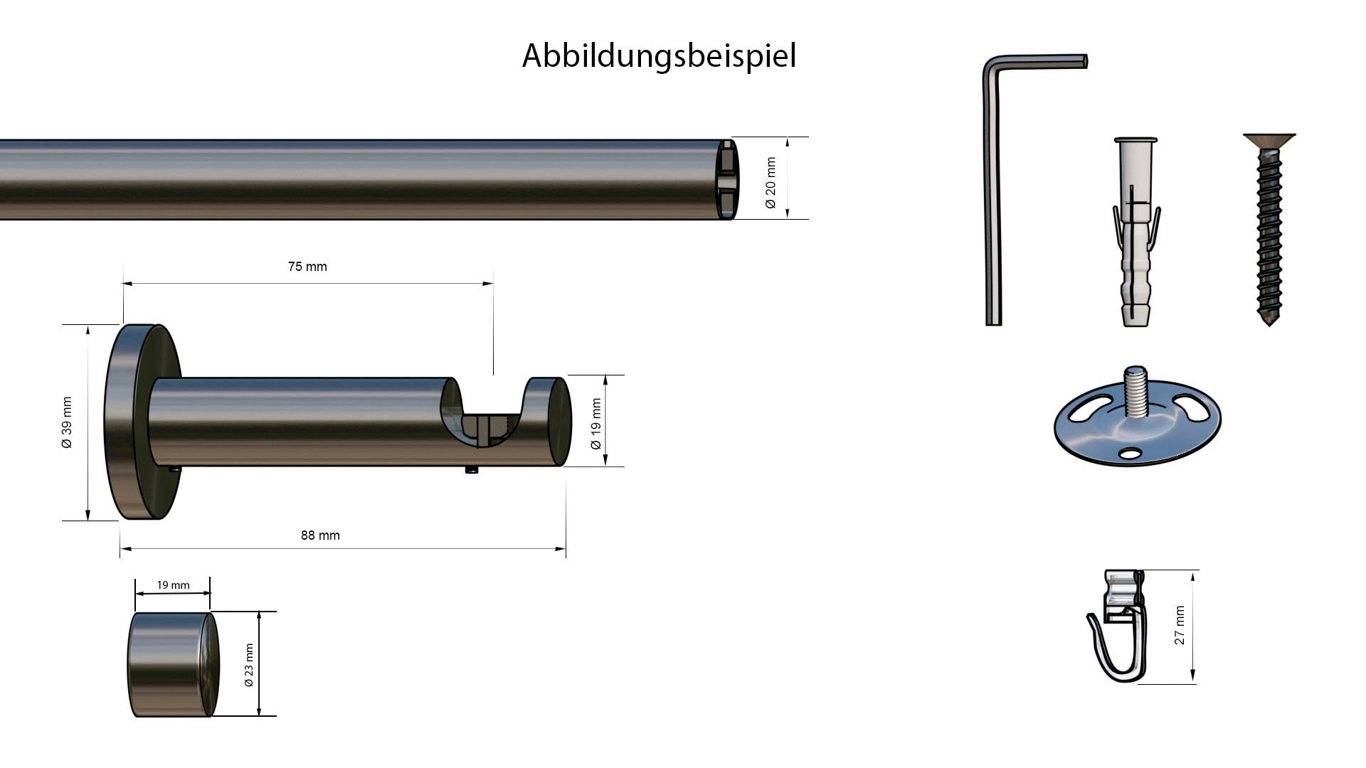 GOODproduct Gardinenstange »TANBUL« Ø 20 mm 1 läufig-läufig Fixmass Innenlauf Komplett-Set inkl. Gleitern und Montagematerial