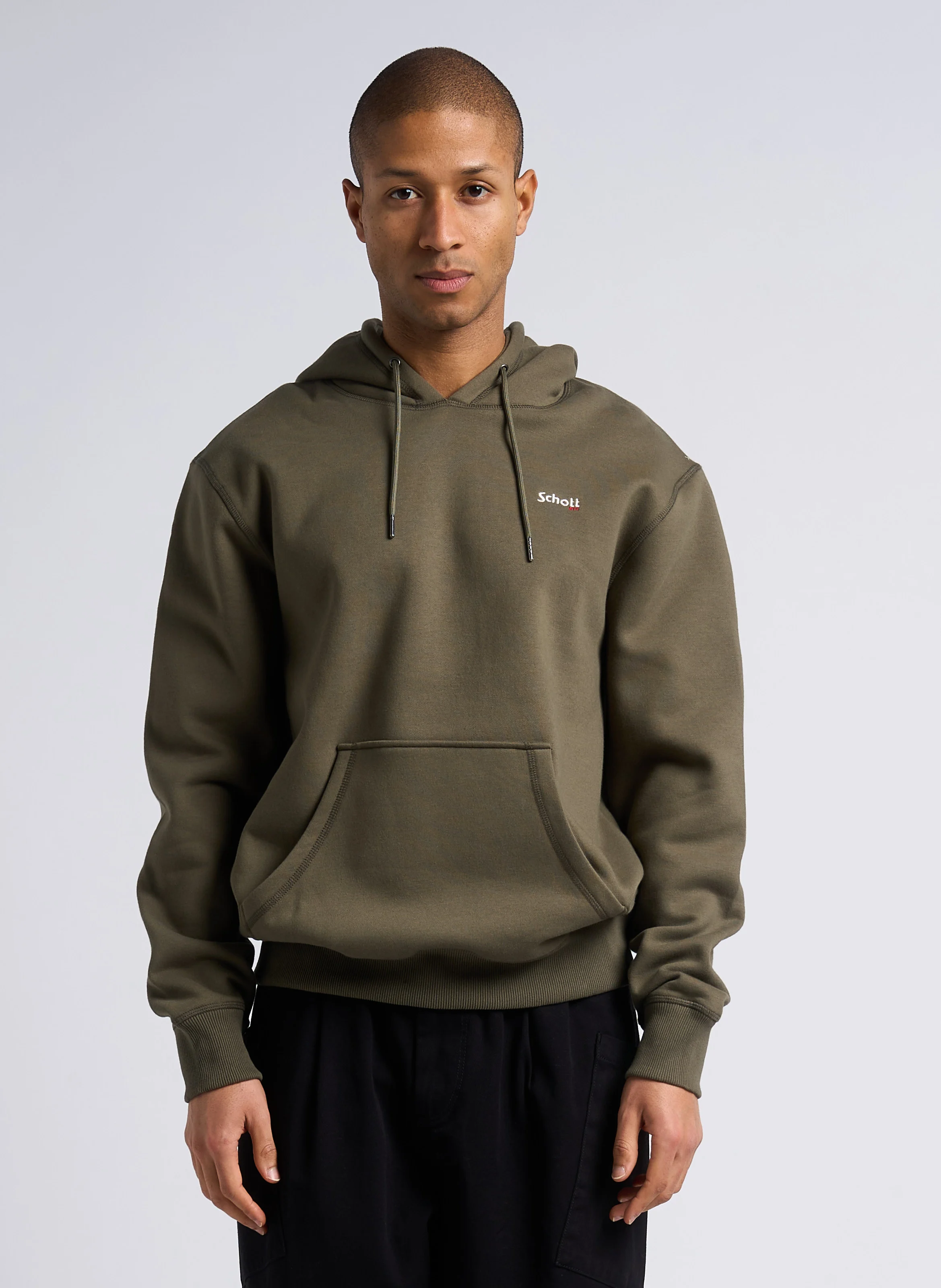 Sweat à capuche regular-fit brodé en coton mélangé | Kaki