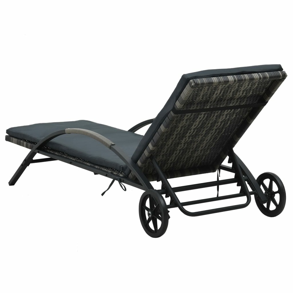Transat chaise longue bain de soleil lit de jardin terrasse meuble d'extérieur avec coussin et roues résine tressée anthracit