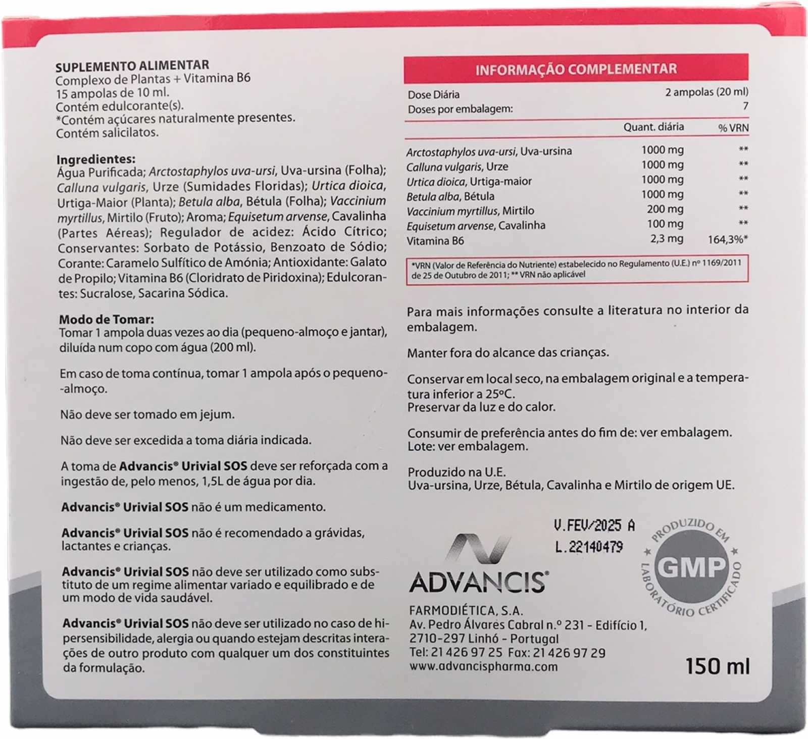 Advancis Urival SOS 15 frascos