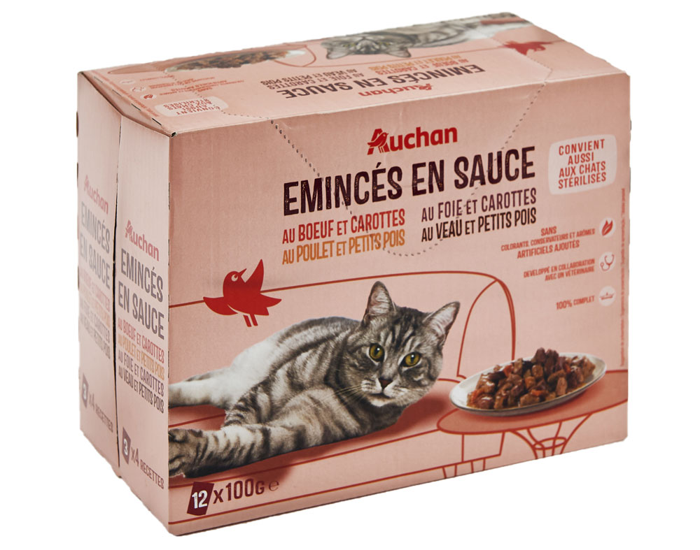 COMIDA HÚMIDA PARA GATO AUCHAN SAQUETAS PEDAÇOS EM MOLHO CARNES 12X100G