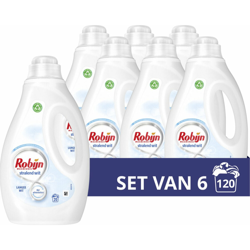 6x Robijn Vloeibaar Wasmiddel Stralend Wit 20 Wasbeurten1 liter