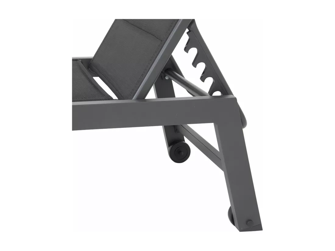 Lot de 2 bains de soleil BARBADOS en textilène noir - aluminium gris anthracite - HAPPY GARDEN