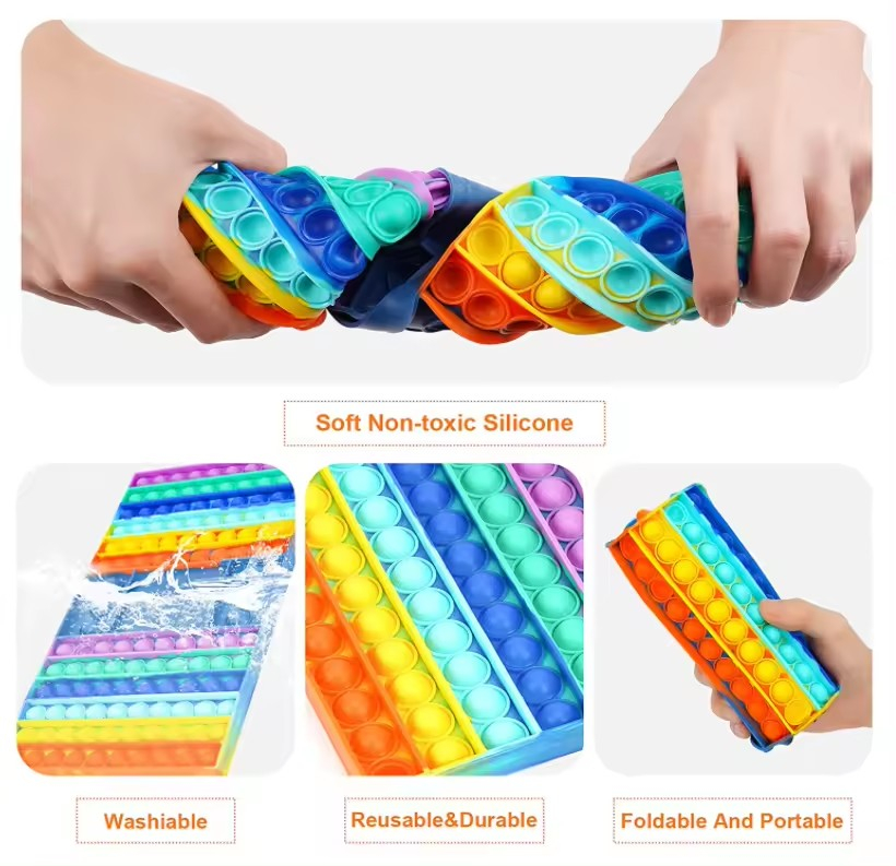 (32.5x17.5cm) XXL Anti Stress Silikon Bubbles Pop It Fidget Spiel   Spielwürfel - Regenbogen