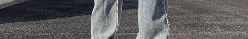 Savenne - Mid Rise Washed Distressed Wide Leg Jeans