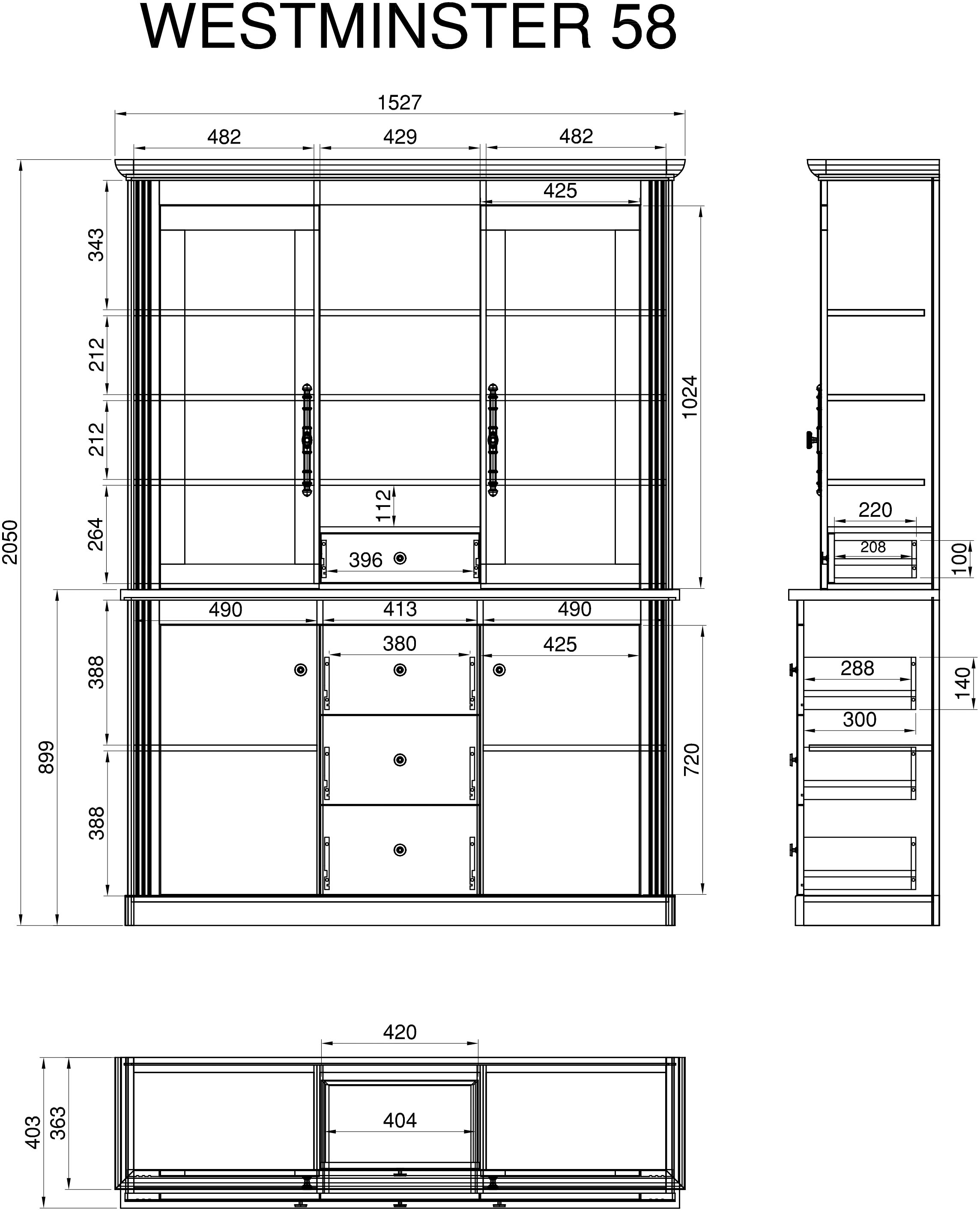 Home affaire Buffet »WESTMINSTER TOPSELLER!« Höhe ca. 205cm,  im angesagten Landhaus-Look