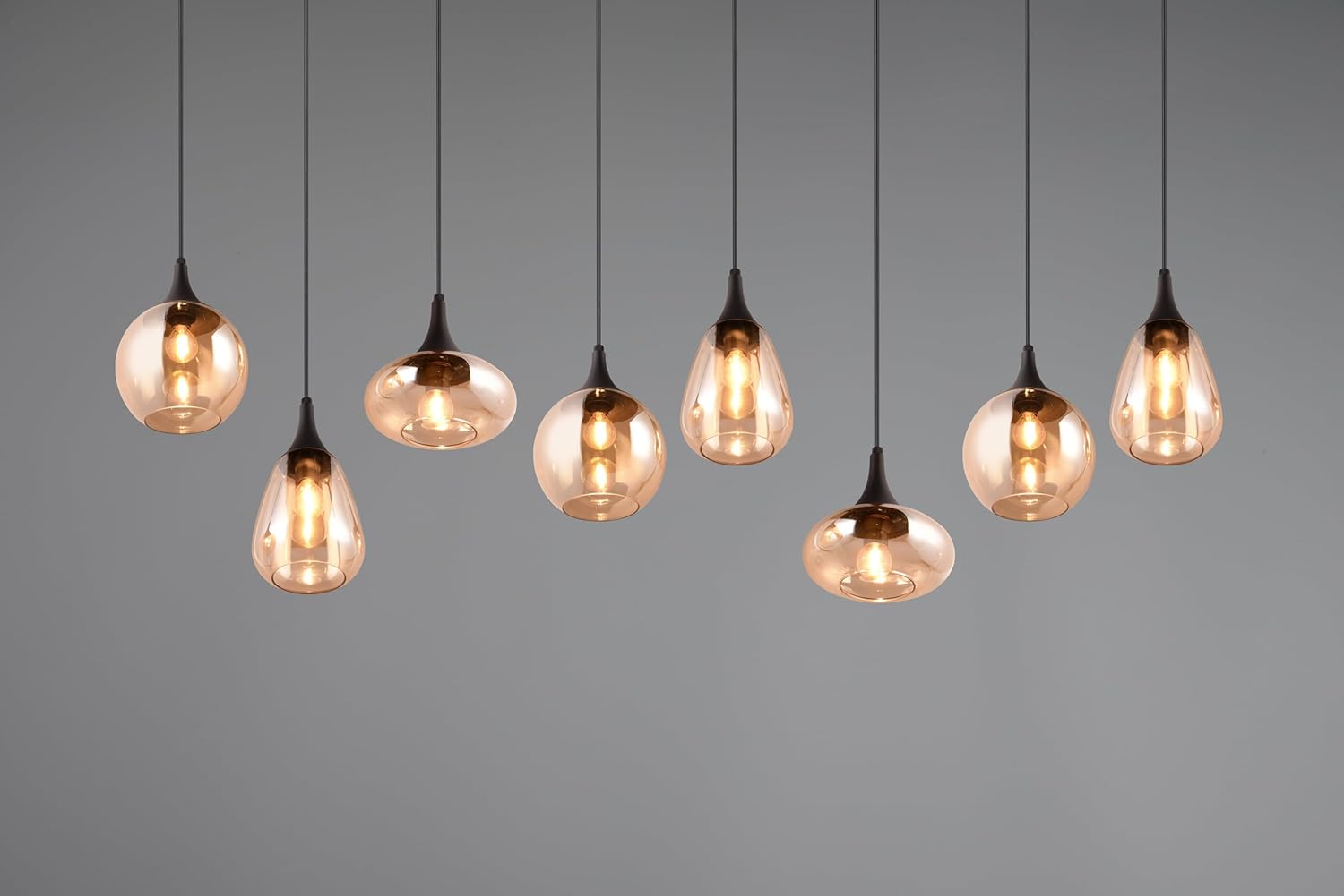 Trio Leuchten Pendelleuchte Lumina 317000813, Metall Schwarz matt, Glas amber, exkl. 8x E14