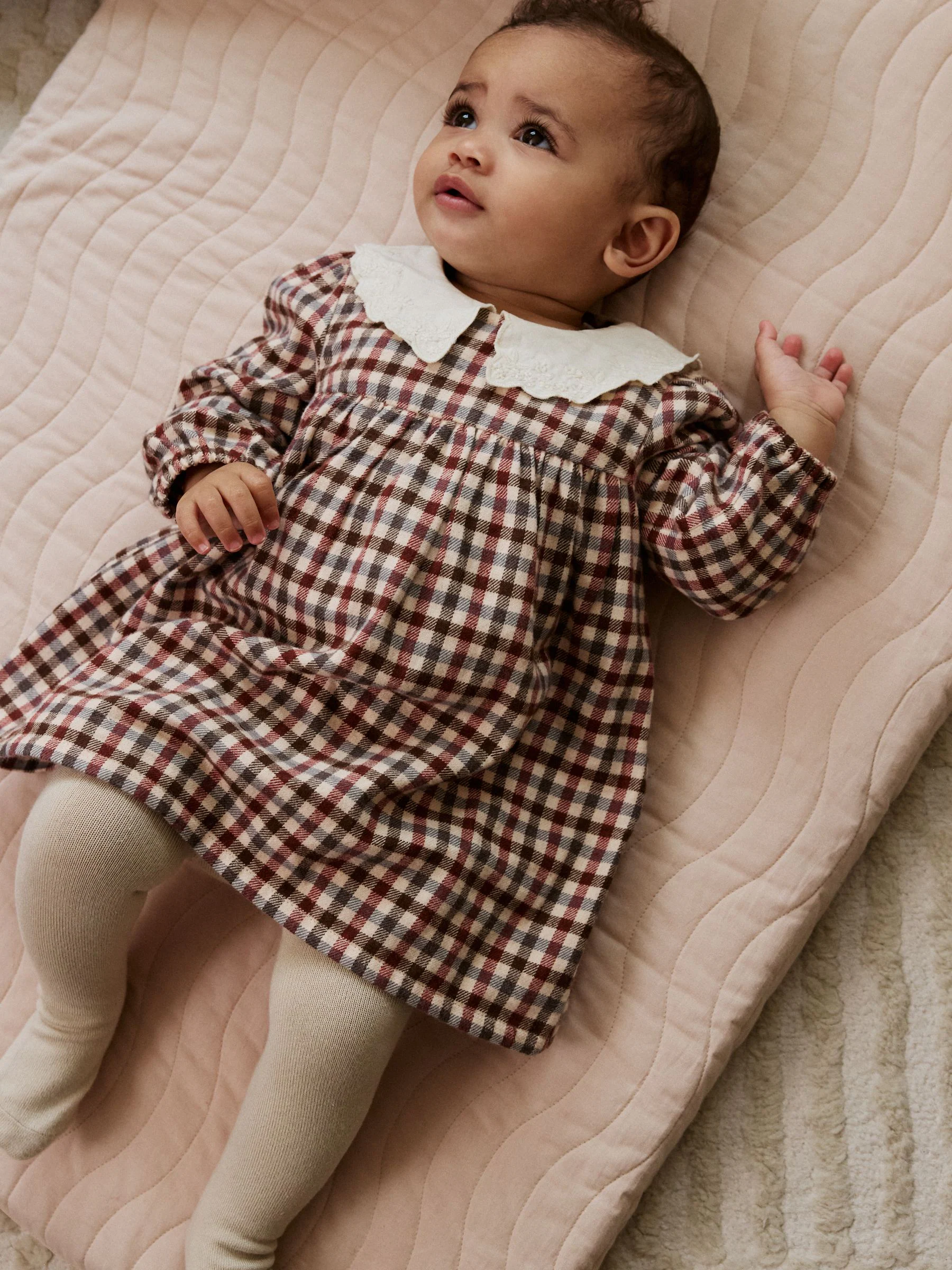 Paarsrood/crème geruit - 2 -delige babyjurk en gilet set (0mnd-2jr)
