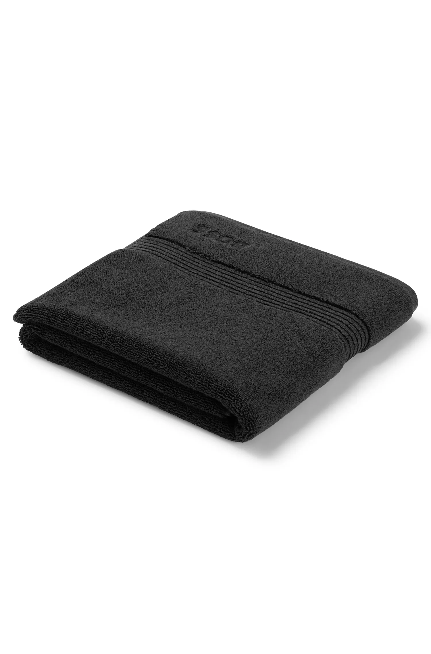 Tapete de banho BOSS preto-preto em algodão do Egeu com logotipo tonal