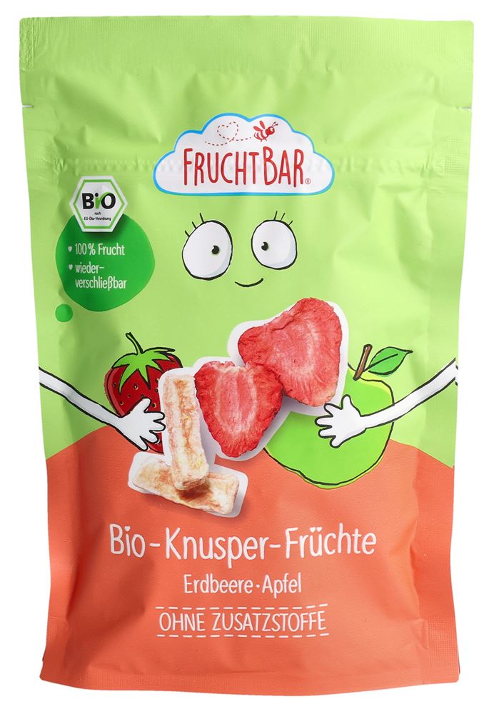 FRUCHTBAR Knusper-Früchte<br>15 g, Beutel, Bio Erdbeere Apfel