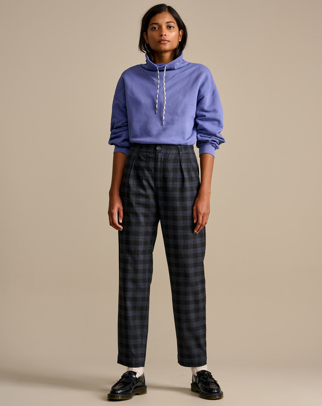 Bellerose Pantalon Villa à carreaux gris foncé