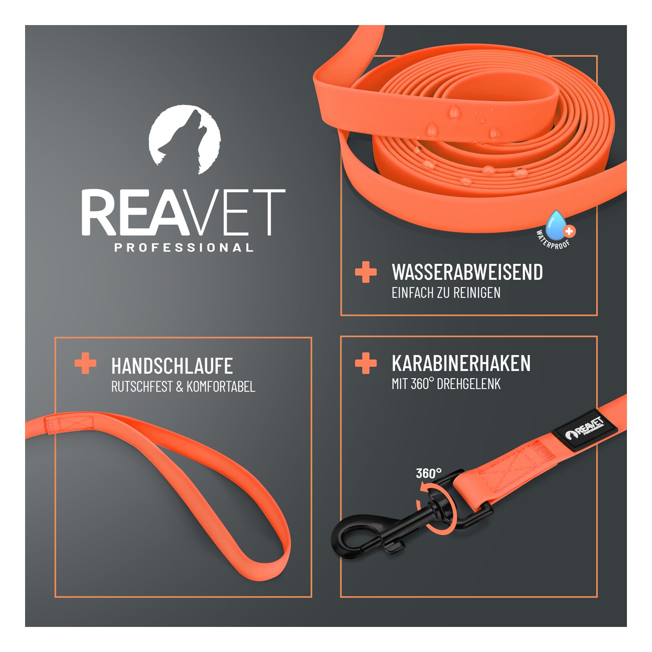 REAVET Schleppleine Orange, 15 Meter