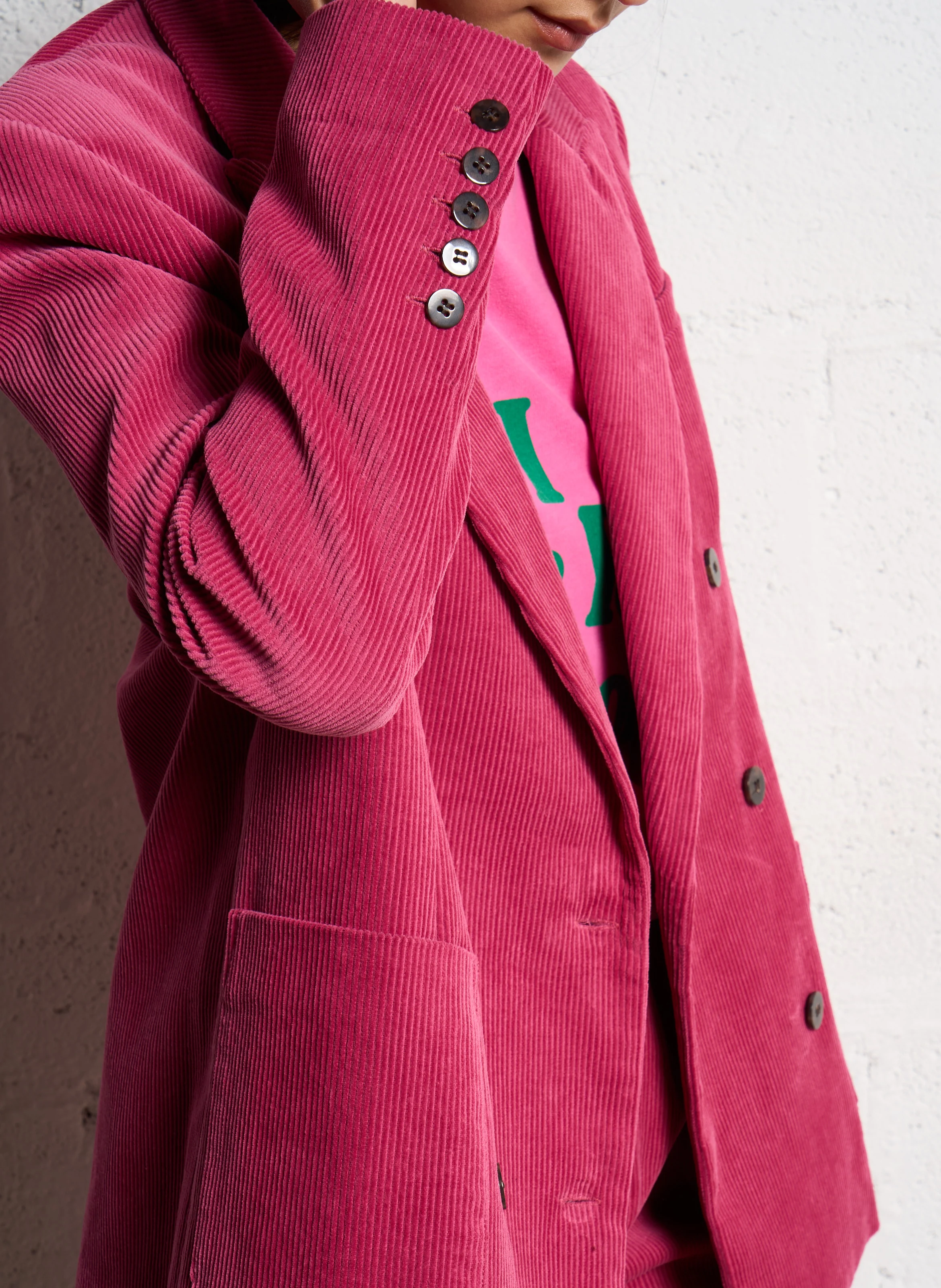 RANDO - Veste droite col tailleur en velours de coton côtelé | Beige
