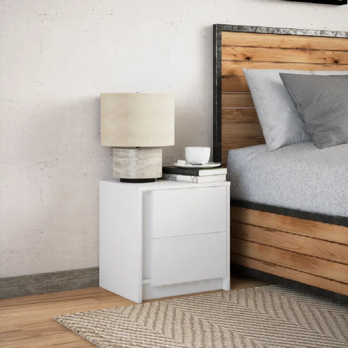 vidaXL Armoire de chevet LED - Blanc