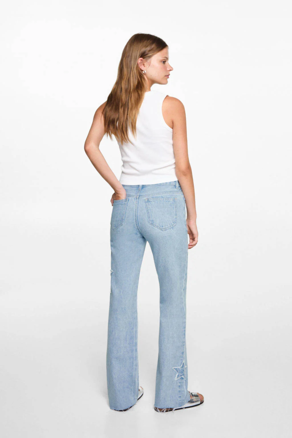 MANGO TEEN straight leg jeans met sterren lichtblauw