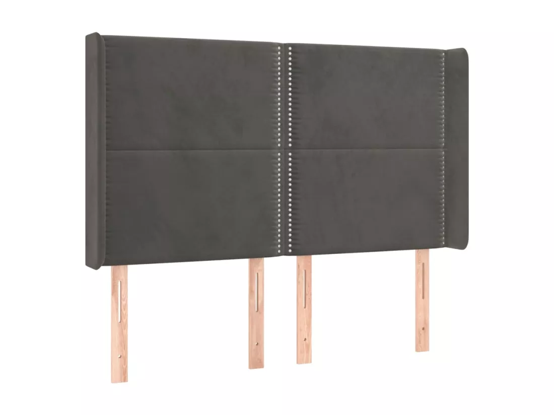 Sommier tapissier matelas et LED Gris foncé 140x190 cm Velours