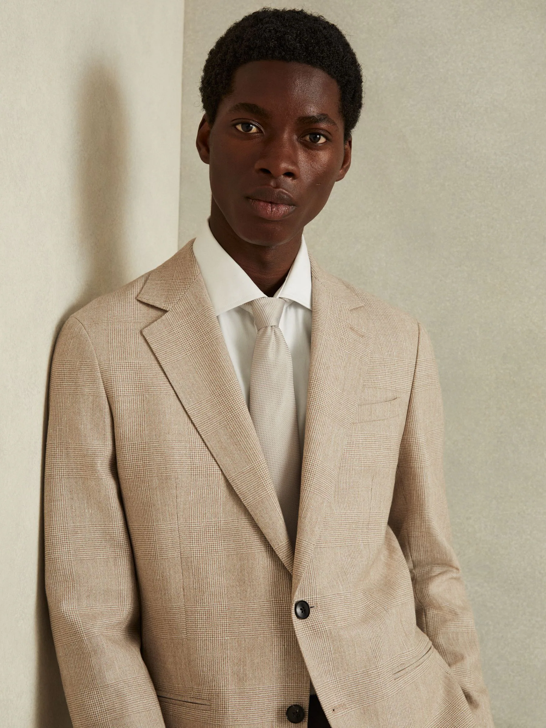 Zachte champagne - Reiss Ceremony stropdas van zijdemix met textuur