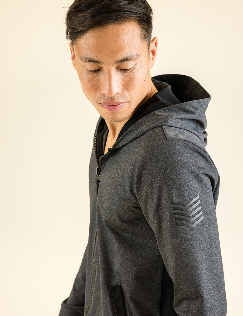 HBT URBAN | KEATON-HOOD BLOUSON HOMME GRIS CHINÉ/NOIR