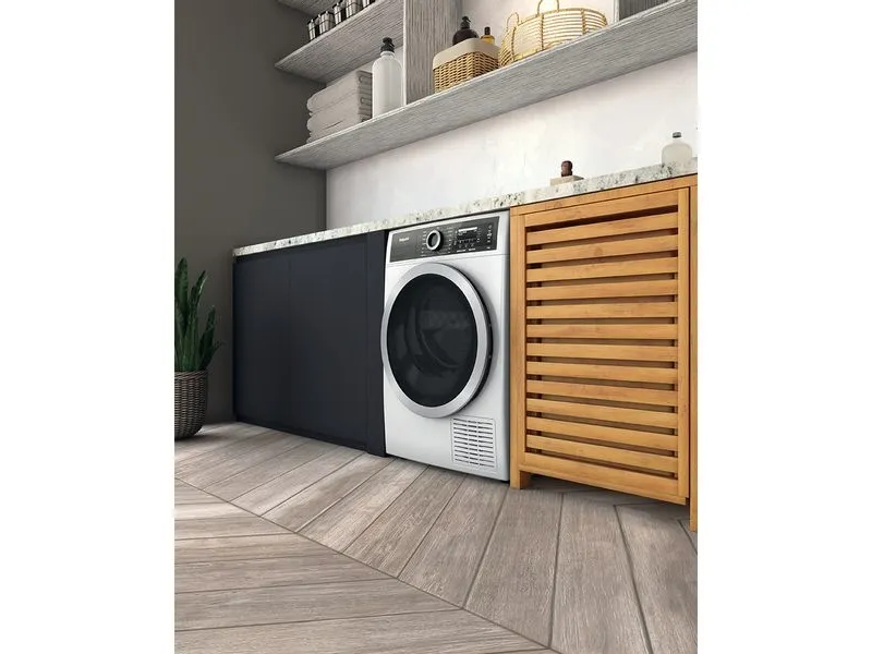 Hotpoint H8 D94WB EU, Fritstående, Front-læsning, Varmepumpe, Hvid, Dreje, Berøring, Højre