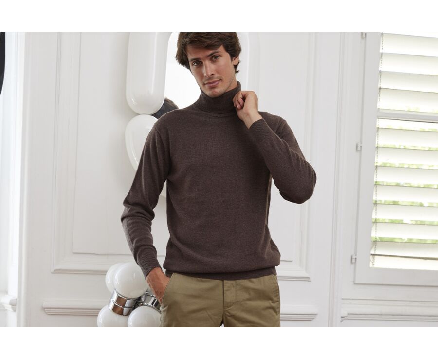 Pull laine homme col roulé Marron Brun - EMERIC